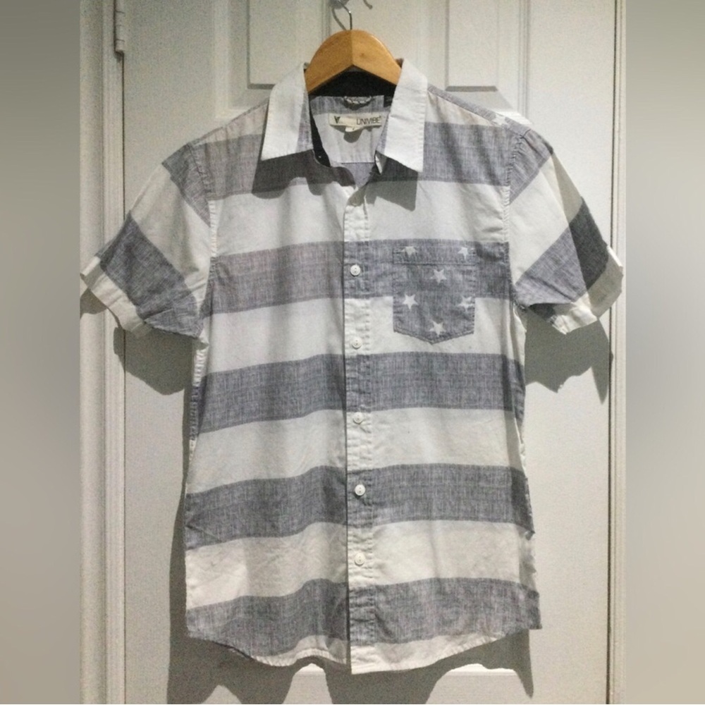 Univibe Men's Gray And White Striped Cotton Button-Up Shirt
